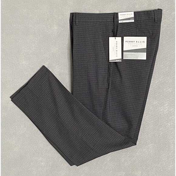 Perry Ellis Other - Perry Ellis Men's 36x32 Dress Pant Slim Fit Flat Front Stretch Charcoal NEW